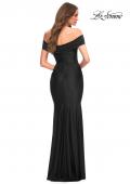 Picture of: Ruched Off the Shoulder Gown with V Neckline in Black, Style: 30582, Detail Picture 10