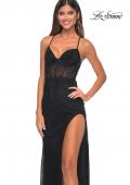 Picture of: Rhinestone Embellished Fitted Dress with Illusion Bustier Top in Black, Style: 31701, Detail Picture 10