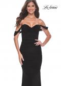 Picture of: Off the Shoulder Net Jersey Dress with Ruching in Black, Style: 31914, Detail Picture 10