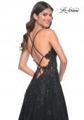 Picture of: A-Line Tulle Dress with Rhinestone Embellished Lace Applique in Black, Style: 32022, Detail Picture 10