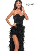 Picture of: Feather Prom Gown with High Slit and Full Rhinestone Strapless Bodice in Black, Style: 32165, Detail Picture 10