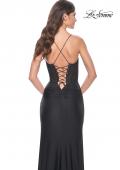 Picture of: Fitted Jersey Dress with Fishnet Rhinestone Illusion Bustier Top in Black, Style: 32230, Detail Picture 10
