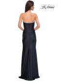 Picture of: Jersey Long Prom Dress with Ruching and Chic Rhinestone Neckline in Black , Style 32756, Detail Picture 10