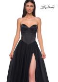 Picture of: Strapless Tulle Evening Dress with Basque Waist and Satin Bodice in Black , Style 32771, Detail Picture 10