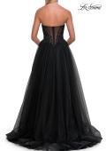Picture of: Tulle Ball Gown with Beaded Corset Bodice and High Slit in Black, Style: 33410, Detail Picture 10