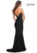 Picture of: Rhinestone Strap Elegant Ruched Jersey Dress in Black, Style: 30712, Detail Picture 11