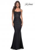 Picture of: Ruched Jersey Dress with Illusion Corset Lace Top in Black, Style: 31857, Detail Picture 11