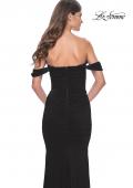 Picture of: Off the Shoulder Net Jersey Dress with Ruching in Black, Style: 31914, Detail Picture 11
