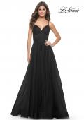 Picture of: Simple Tulle A-LIne Prom Dress with Ruched Illusion Bodice in Black, Style: 32130, Detail Picture 11