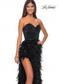 Picture of: Feather Prom Gown with High Slit and Full Rhinestone Strapless Bodice in Black, Style: 32165, Detail Picture 11