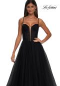 Picture of: Tulle Prom Dress with A-Line Skirt and Ruched Corset Top in Black, Style: 32700, Detail Picture 11