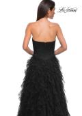 Picture of: Prom Dress with Tulle Ruffle Skirt and Satin Corset Top in Black , Style 32760, Detail Picture 11