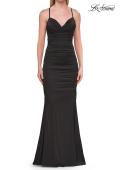 Picture of: Satin Gown with Cowl Neck and Open Back in Black, Style: 33193, Detail Picture 11