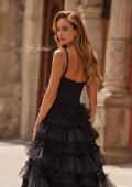 Picture of: Tiered Ruffle Gown with Beaded Bodice and High Slit in Black, Style: 33493, Detail Picture 11