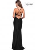 Picture of: Form Fitting Jersey Dress with Ruching and Strappy Back in Black, Style: 27501, Detail Picture 12