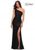 Picture of: One Shoulder Gown in Elegant Soft Sequin Fabric in Black, Detail Picture 12
