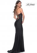 Picture of: Ruched Jersey Dress with Illusion Corset Lace Top in Black, Style: 31857, Detail Picture 12