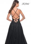 Picture of: A-Line Tulle Dress with Rhinestone Embellished Lace Applique in Black, Style: 32022, Detail Picture 12