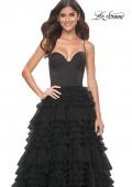 Picture of: Ruffle Tulle A-Line Dress with Satin Bustier Top in Black, Style: 32071, Detail Picture 12