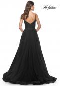 Picture of: Simple Tulle A-LIne Prom Dress with Ruched Illusion Bodice in Black, Style: 32130, Detail Picture 12