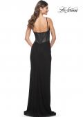 Picture of: Net Jersey Ruched Fitted Dress with Illusion and Boning on Back in Black, Style: 32160, Detail Picture 12