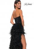 Picture of: Feather Prom Gown with High Slit and Full Rhinestone Strapless Bodice in Black, Style: 32165, Detail Picture 12