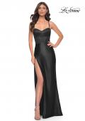 Picture of: Stretch Satin Gown with Bustier Top and Lace Up Back in Black, Style: 32264, Detail Picture 12
