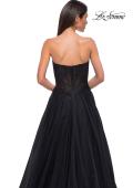 Picture of: A-line Tulle Gown with Lace Corset Bodice and Slit in Black , Style 32579, Detail Picture 12