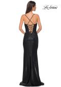 Picture of: Fitted Metallic Jersey Prom Dress with Corset Style Top in Black , Style 32877, Detail Picture 12