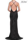 Picture of: Satin Gown with Cowl Neck and Open Back in Black, Style: 33193, Detail Picture 12