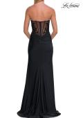 Picture of: Strapless Jersey Corset Gown with High Slit and Ruched Detail in Black, Style: 33396, Detail Picture 12