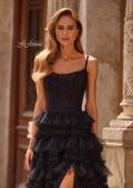 Picture of: Tiered Ruffle Gown with Beaded Bodice and High Slit in Black, Style: 33493, Detail Picture 12