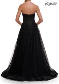 Picture of: Strapless A-Line Gown with Embroidered Corset and Slit in Black, Style: 33528, Detail Picture 12