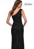 Picture of: One Shoulder Gown in Elegant Soft Sequin Fabric in Black, Detail Picture 13
