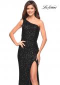 Picture of: One Shoulder Luxurious Soft Sequin Dress with Slit in Black, Style: 30562, Detail Picture 13