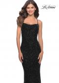 Picture of: Chic Soft Sequin Stretch Dress with Open Back in Jewel Tones in Black, Style: 31027, Detail Picture 13