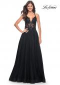 Picture of: Tulle A-Line Gown with Sheer and Beaded Lace Detail in Black, Style: 31471, Detail Picture 13