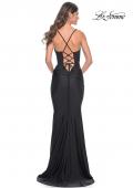 Picture of: Ruched Jersey Dress with Illusion Corset Lace Top in Black, Style: 31857, Detail Picture 13