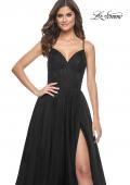 Picture of: Simple Tulle A-LIne Prom Dress with Ruched Illusion Bodice in Black, Style: 32130, Detail Picture 13