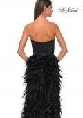 Picture of: Feather Prom Gown with High Slit and Full Rhinestone Strapless Bodice in Black, Style: 32165, Detail Picture 13