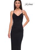Picture of: Fitted Ruched Net Jersey Dress with Low Back in Black , Style 32834, Detail Picture 13