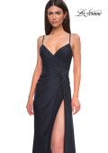 Picture of: Jersey Prom Dress with Unique Ruched Waist and Lace Up Back in Black , Style 32977, Detail Picture 13