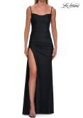 Picture of: Cowl Neck Fitted Gown with Slit and Lace-Up Back in Black, Style: 33365, Detail Picture 13