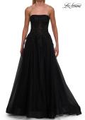 Picture of: Strapless A-Line Gown with Embroidered Corset and Slit in Black, Style: 33528, Detail Picture 13