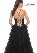 Picture of: A-Line Ruffle Tulle Gown with High Slit and Lace Up Back in Black, Style: 32086, Detail Picture 14