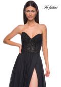 Picture of: Chiffon Gown with High Slit and Strapless Lace Top in Black , Style 32804, Detail Picture 14