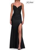 Picture of: Rhinestone Lace Bodice Jersey Gown with Slit and Low Back in Black, Style: 33439, Detail Picture 14