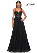 Picture of: A-Line Tulle Gown with Scallop Detail Bodice and Lace Applique in Black, Style: 32028, Detail Picture 15