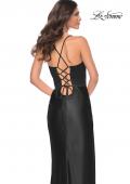 Picture of: Stretch Satin Gown with Bustier Top and Lace Up Back in Black, Style: 32264, Detail Picture 15