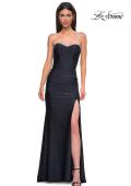 Picture of: Jersey Long Prom Dress with Ruching and Chic Rhinestone Neckline in Black , Style 32756, Detail Picture 15